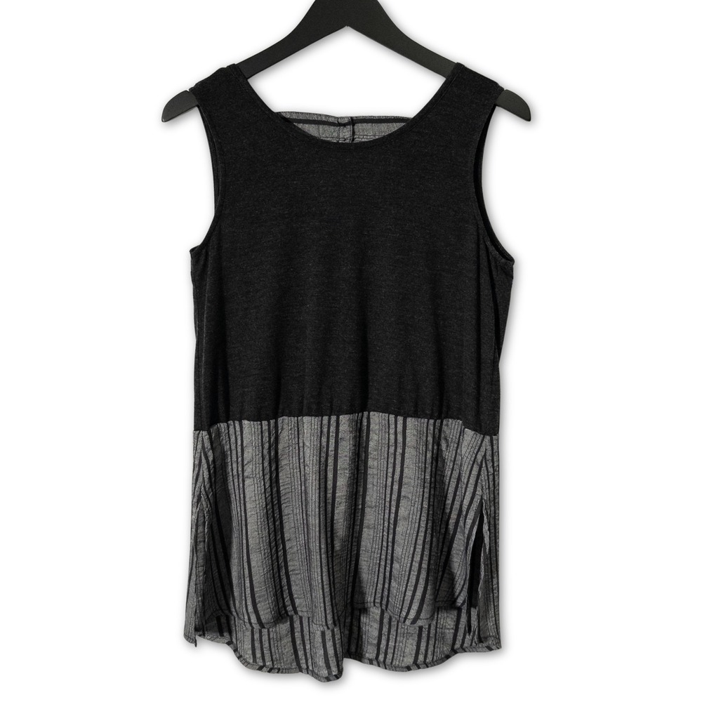 The Nines Mixed Media Tank Top Women S Boho Lagenlook Goth Striped Black Gray